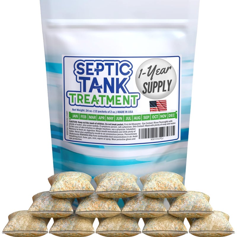 Homey Aim Septic Tank Treatment. 1 Year Supply. Safe Green Cultures and Enzymes Powder in Packets Avoid Bad Odors, Organic Clogs and Expensive Sewage Backups. - Image 1
